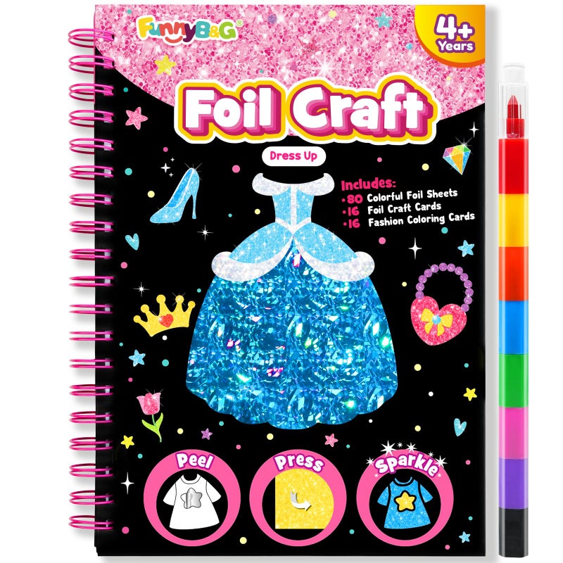 FUNNYB&G Foil Art Crafts for Kids Ages 4-8: Easter Basket Stuffers Essentials for Kids 2026, Easter Gifts for Girls, Crafts Supplies,Party Favors,Creative Toys for Girls 4 5 6 7 8 Years Old(Dress Up) - Image 1