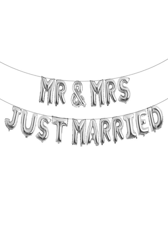 RUIANSI Multicolor MR & MRS JUST MARRIED Balloon Banner Bride and Groom Party Decorations for Bridal Shower and Wedding Party (JUST MARRIED Silver) - Image 2