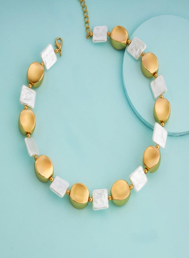 KUSHAL'S Fashion Jewellery Pearl Gold Polished Copper Trendy Necklace, Best for Casual Wear & Special Occasion - 455013 - Image 5