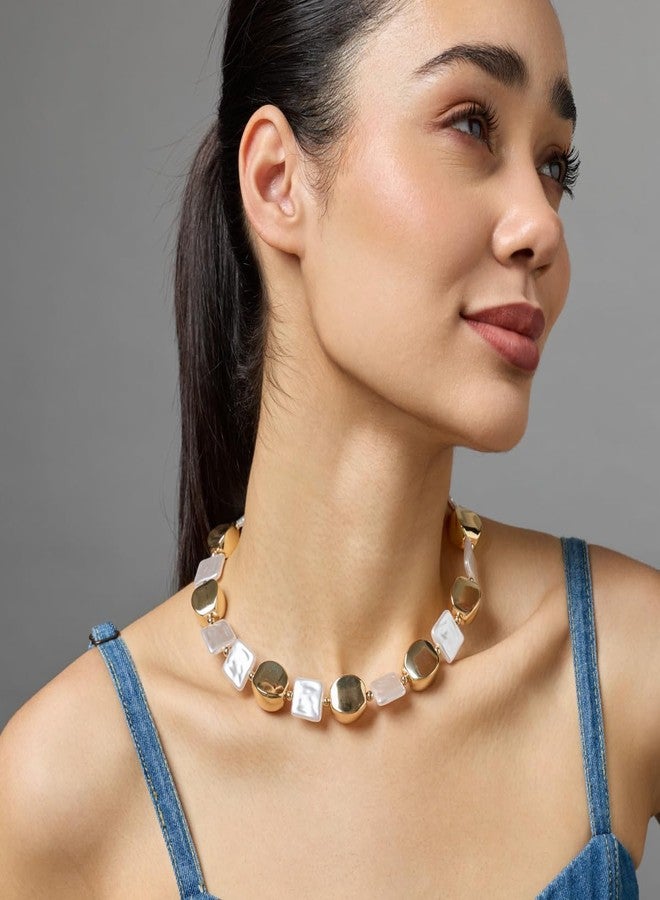 KUSHAL'S Fashion Jewellery Pearl Gold Polished Copper Trendy Necklace, Best for Casual Wear & Special Occasion - 455013 - Image 2
