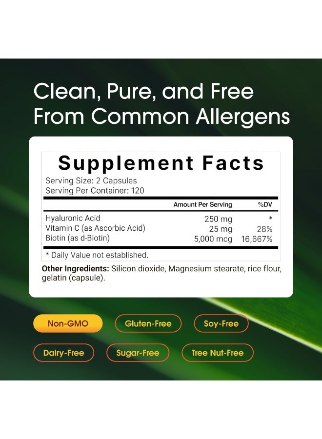 NatureBell Hyaluronic Acid 250mg with Biotin & Vitamin C – Skin Hydration & Joint Support | 240 Capsules - Image 5