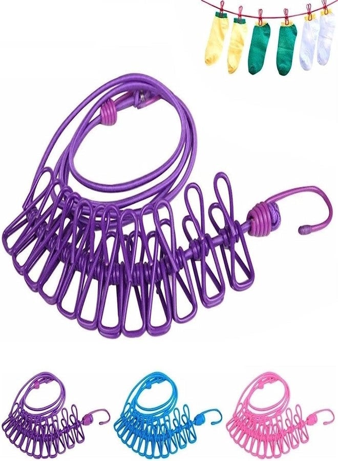 PRAMANTA Camping Travel Clothes Laundry Drying Clothesline Washing Line Adjustable Retractable Windproof Rope Clothes line with 12 Wire Clips (1Pcs) - Image 1
