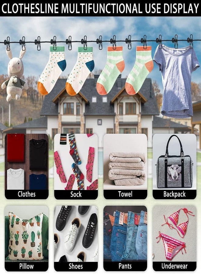 PRAMANTA Camping Travel Clothes Laundry Drying Clothesline Washing Line Adjustable Retractable Windproof Rope Clothes line with 12 Wire Clips (1Pcs) - Image 5