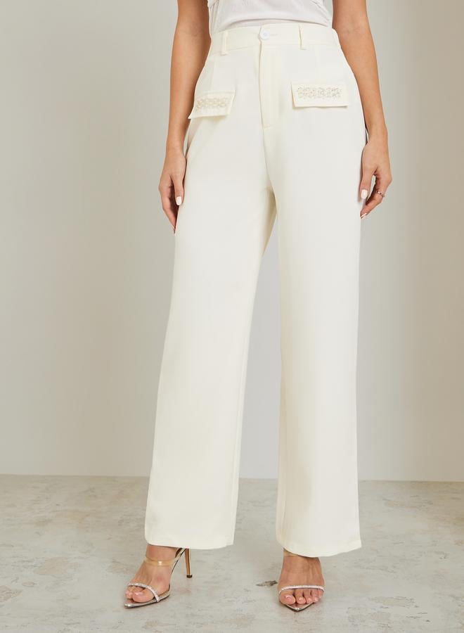 Styli Women Off-White Embellished Wide Leg Pants - Image 2
