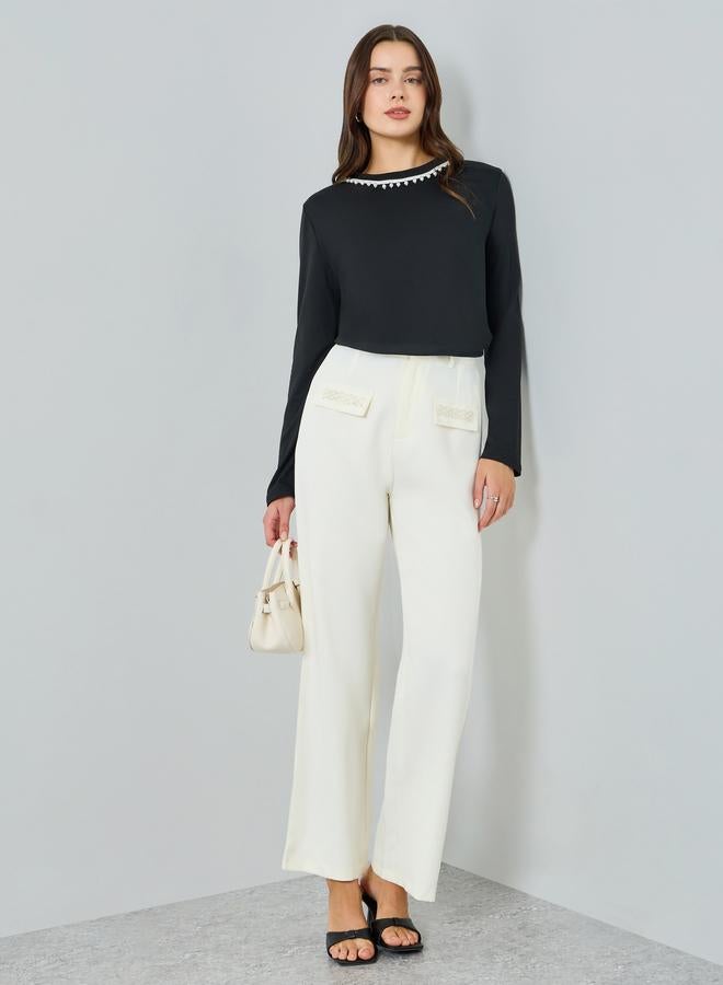 Styli Women Off-White Embellished Wide Leg Pants - Image 1