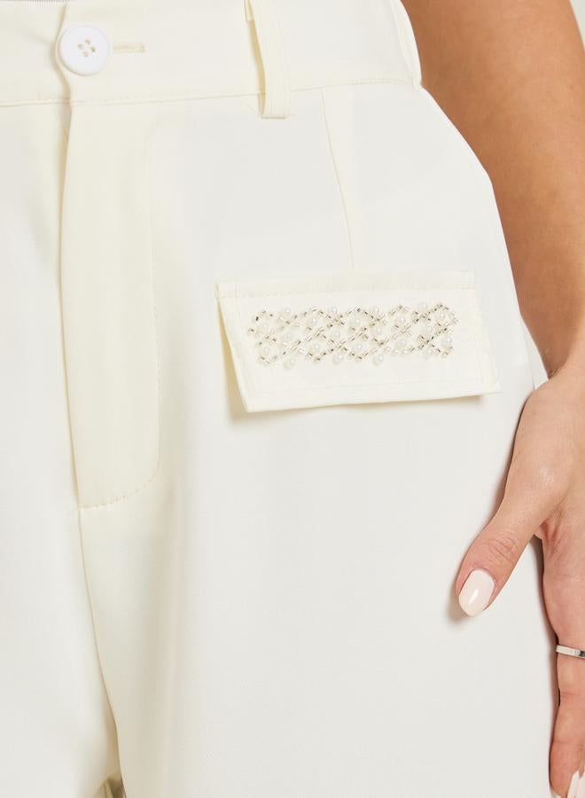 Styli Women Off-White Embellished Wide Leg Pants - Image 3