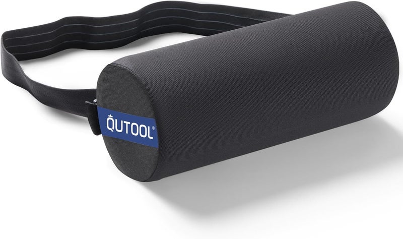 QUTOOL Lumbar Roll, Lumbar Support Pillow for Office Chair with Non-Slip Wider Strap, Back Pain Relief & Posture Improvement, Washable Cover, Office Desk & Car Accessories, Black, Firm - Image 1