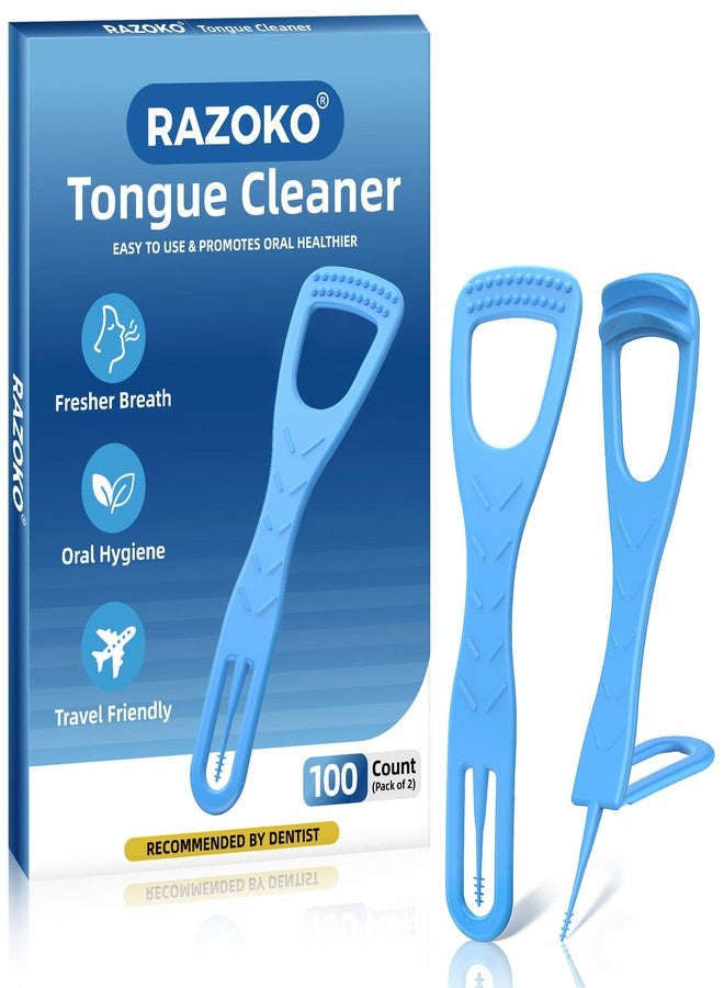 RAZOKO Tongue Cleaner with Safe Fold-Back Interdental Brush,100 Count BPA Free Disposable Tongue Scraper,Hygienic Scraper for Clean Tongue & Promote Fresh Breath (100 Count) - Image 1