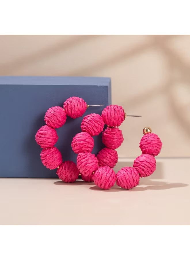 YJ Raffia Hoop Boho Earrings - Cute Rattan Handmade Colorful Earrings for Women - Unique Jewelry - Image 2