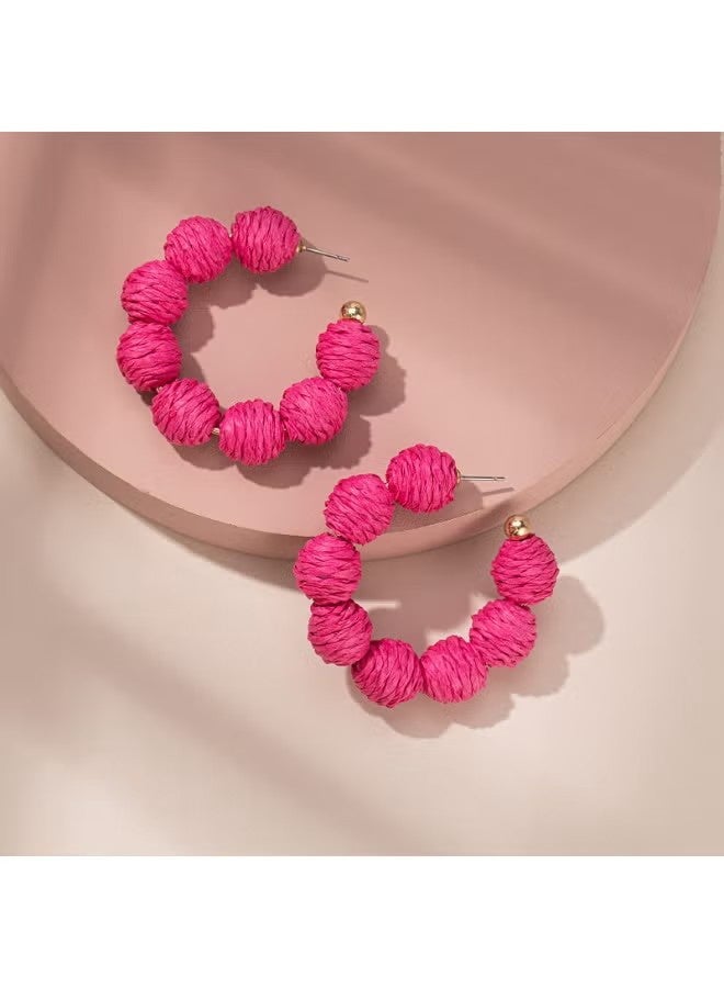 YJ Raffia Hoop Boho Earrings - Cute Rattan Handmade Colorful Earrings for Women - Unique Jewelry - Image 4