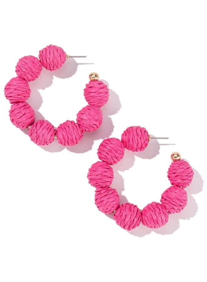 YJ Raffia Hoop Boho Earrings - Cute Rattan Handmade Colorful Earrings for Women - Unique Jewelry - Image 1