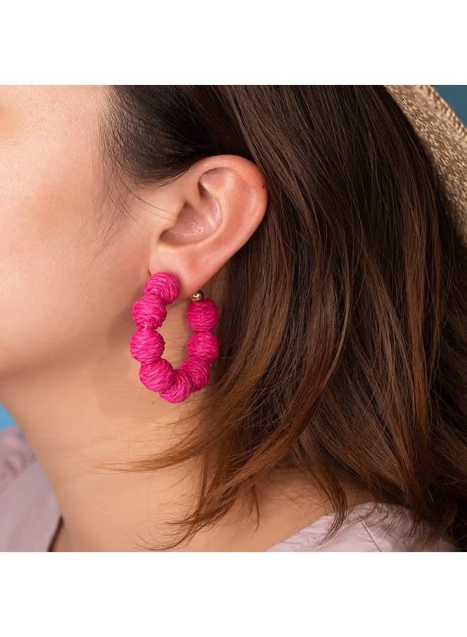 YJ Raffia Hoop Boho Earrings - Cute Rattan Handmade Colorful Earrings for Women - Unique Jewelry - Image 3