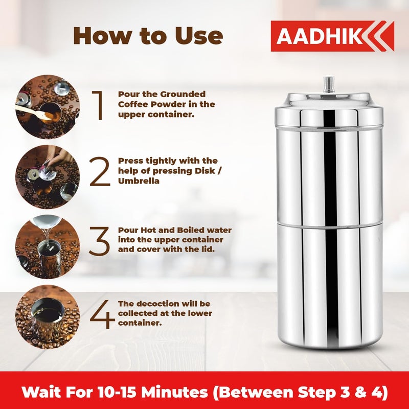 AADHIK Stainless Steel Filter Coffee Maker Big Size68 cups 400 ml - Image 4