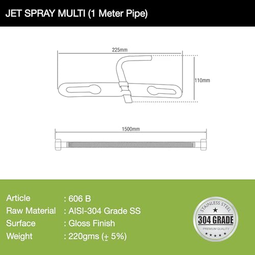 Lipka Stainless Steel Grade 304 Multi Jet Spray with Heavy PVC Hose (1 Meter), Built-in Installation Type Toilet Seat/Commode Spray - Rust-Free, Durable - Image 3