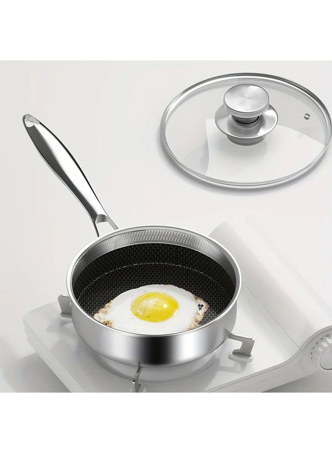 316 Stainless Steel Sauté Pan 7.87 Inch With Honeycomb Nonstick Surface Lid - Image 1
