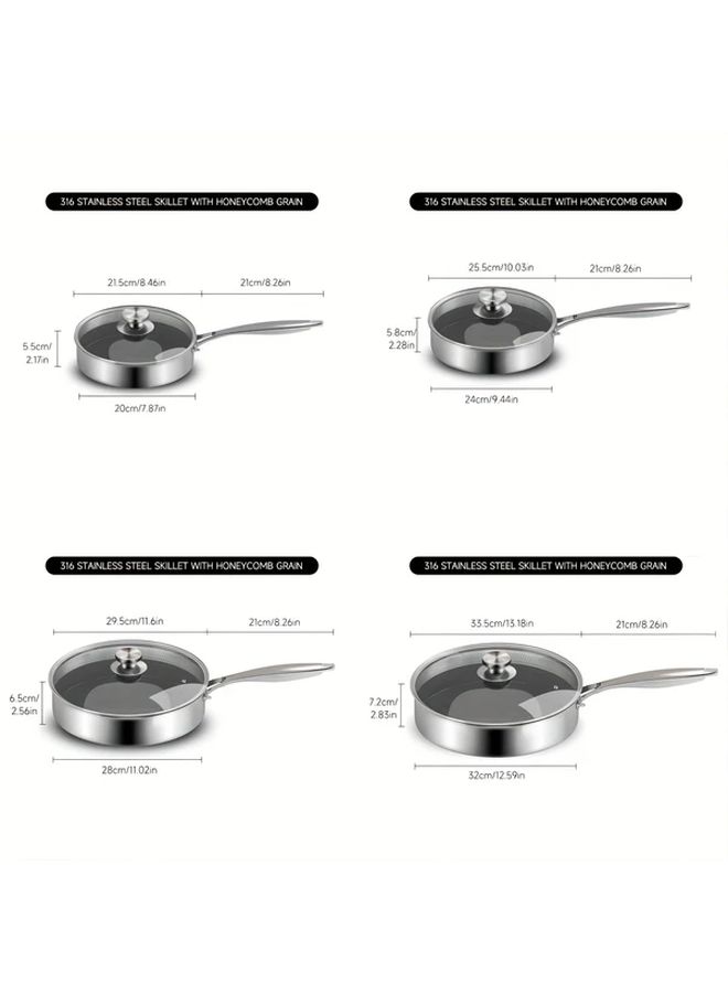 316 Stainless Steel Sauté Pan 7.87 Inch With Honeycomb Nonstick Surface Lid - Image 3