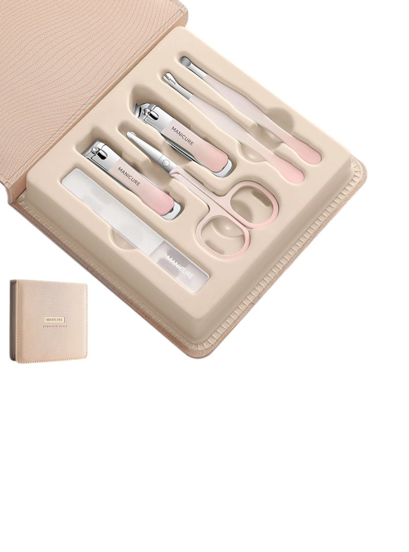 Nail Clipper Grooming Set 6 Piece - Portable Stainless Steel Kit - Gradient Pink
