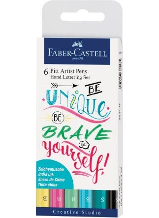FABER-CASTELL - Pitt Artist Pen Calligraphy Set Pastel 6 Pieces - Image 1