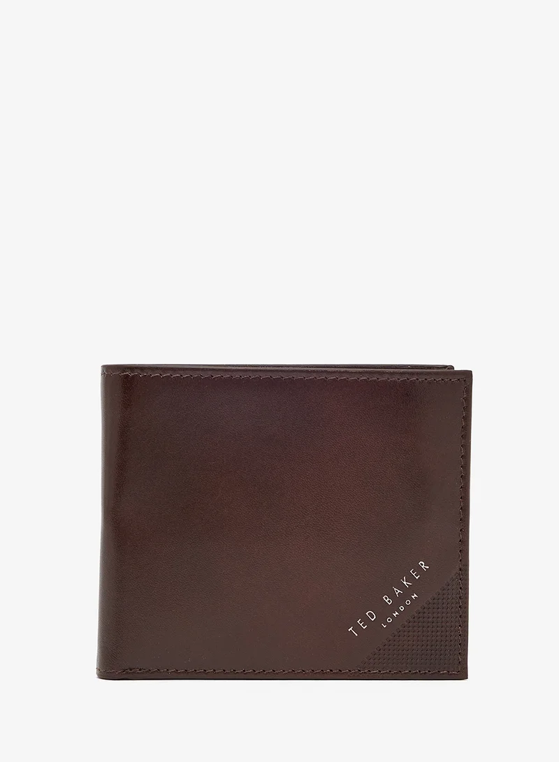 Embossed Corner Leather Bifold Coin Wallet