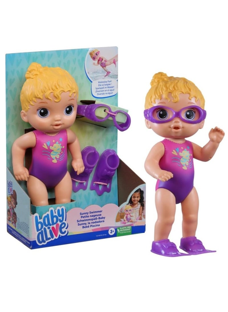 Baby Alive - Baby Alive Sunny Swimmer Doll, 10-Inch Water Baby Dolls for 3 Year Old Girls and Boys and Up, Baby Alive Doll, Blonde Hair - Image 1