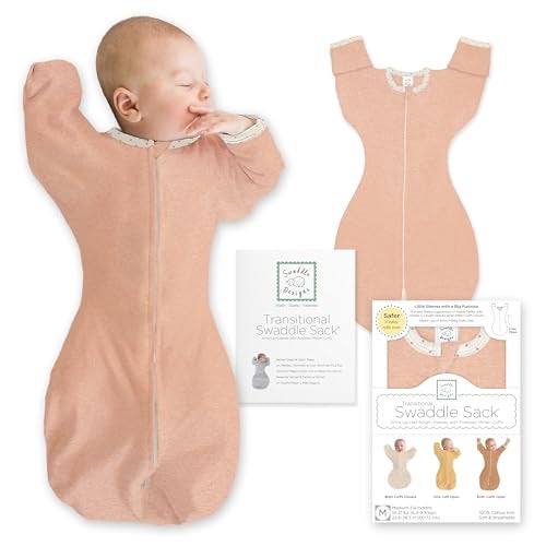 SwaddleDesigns Transitional Swaddle Sack Arms Up HalfLength Sleeves Mitten Cuffs Most Gradual Transition Swaddle for Newborns to Baby Sleep Sack Large 69 month 2124 lb Heathered Peach Blush - Image 1