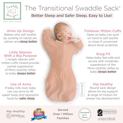 SwaddleDesigns Transitional Swaddle Sack Arms Up HalfLength Sleeves Mitten Cuffs Most Gradual Transition Swaddle for Newborns to Baby Sleep Sack Large 69 month 2124 lb Heathered Peach Blush - Image 3