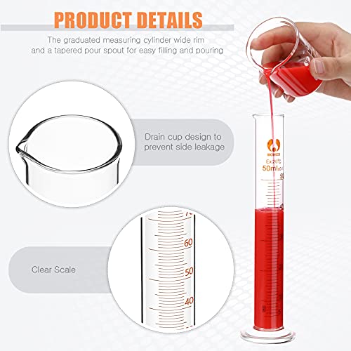 Feekoon 10 Pieces Glass Measuring Beaker and Graduated Measuring Cylinder with Stirring Rod 50/100/ 250/500/ 1000 ml Thick Glass Beakers and 5/10/ 50/100 ml Graduated Cylinders for Science Lab - Image 4