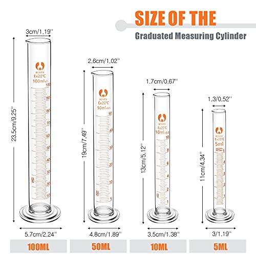 Feekoon 10 Pieces Glass Measuring Beaker and Graduated Measuring Cylinder with Stirring Rod 50/100/ 250/500/ 1000 ml Thick Glass Beakers and 5/10/ 50/100 ml Graduated Cylinders for Science Lab - Image 3