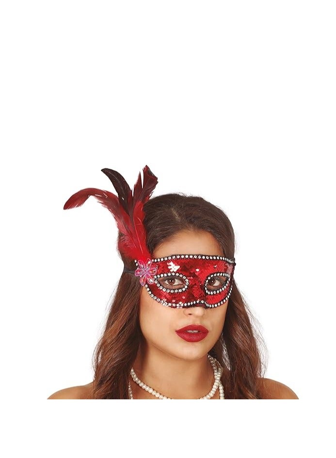 Fiestas Guirca RED SEQUINS MASK WITH FEATHERS