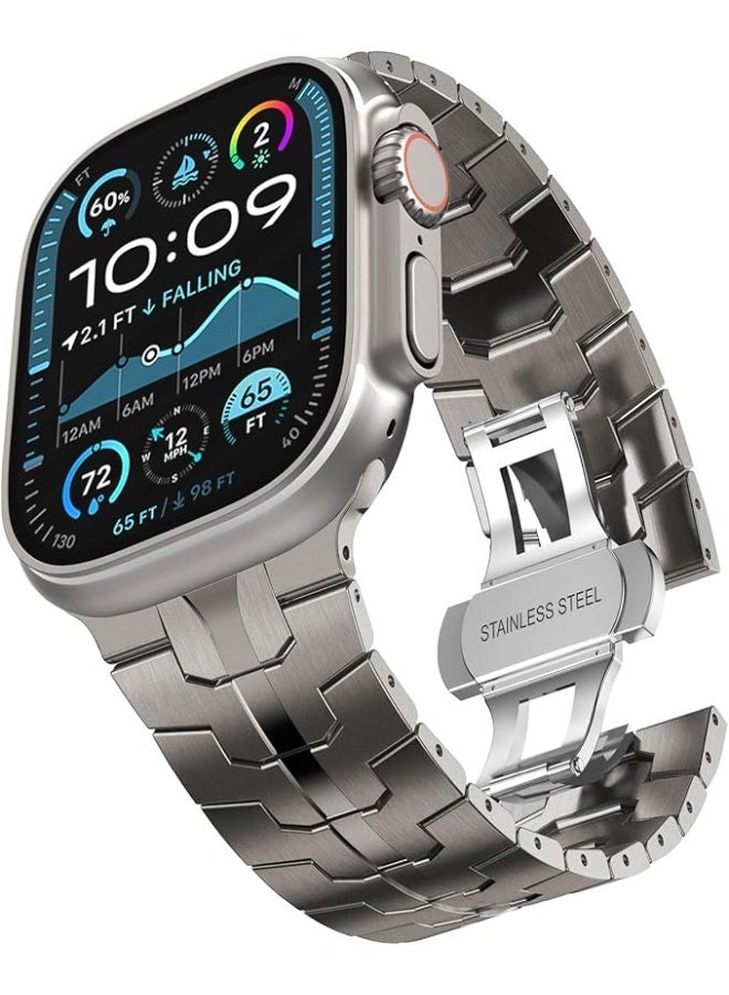 الفرقة من الفولاذ المقاوم للصدأ لـ Apple Watch Ultra 2 Band 49mm 46mm 45mm 44mm 42mm ، حزام معدني مع قفل قابل للطي لـ Apple Watch Series 10 9 8 7 6 5 4 3 2 1 Ultra / Ultra 2 - Image 1
