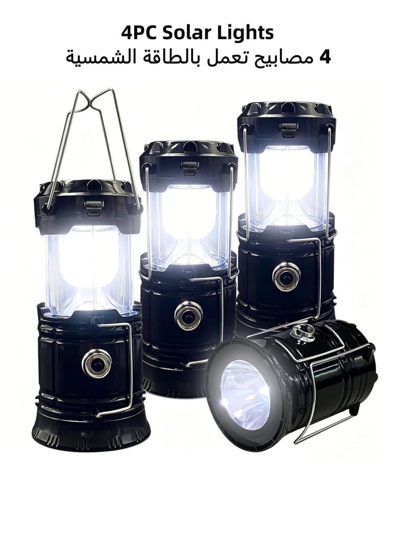 4-Pack Solar Lights, Foldable Camping Lights, Portable Super Bright LED Lights, Lightweight Waterproof Solar USB Rechargeable Flashlights, Emergency Pendant Lights, Suitable for Outdoor Camping, Power Outages, Indoor Emergency Use, and Hiking Kits - Image 1
