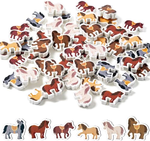 Haooryx Horse Pencil Eraser Bulk 60Pcs HorseShaped Mini Animal Rubber Erasers Smudge Free 3D Desk Pet Offcie Stuff School Supplies Birthday Party Favor Gift Filling Easter Egg Goodie Bag Writing - Image 1