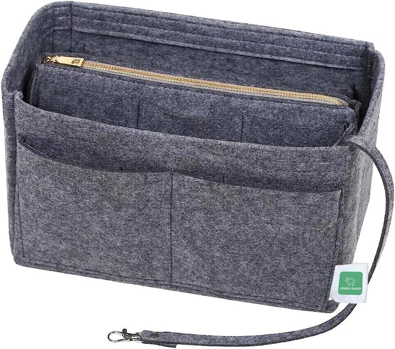 GREENSHEEP Purse Organizer Insert for Handbags, Premium Felt Organizer with Zipper Pocket (Large, Grey) - Image 1