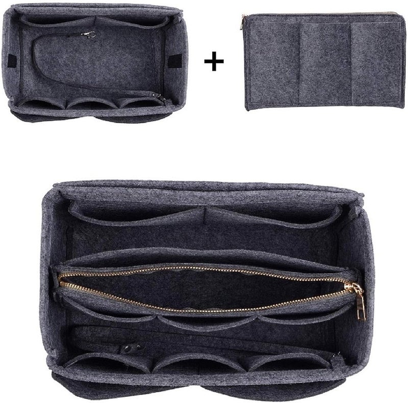 GREENSHEEP Purse Organizer Insert for Handbags, Premium Felt Organizer with Zipper Pocket (Large, Grey) - Image 2