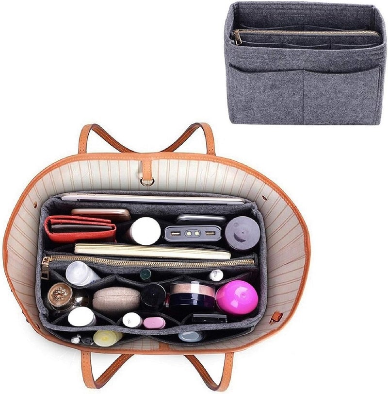 GREENSHEEP Purse Organizer Insert for Handbags, Premium Felt Organizer with Zipper Pocket (Large, Grey) - Image 5