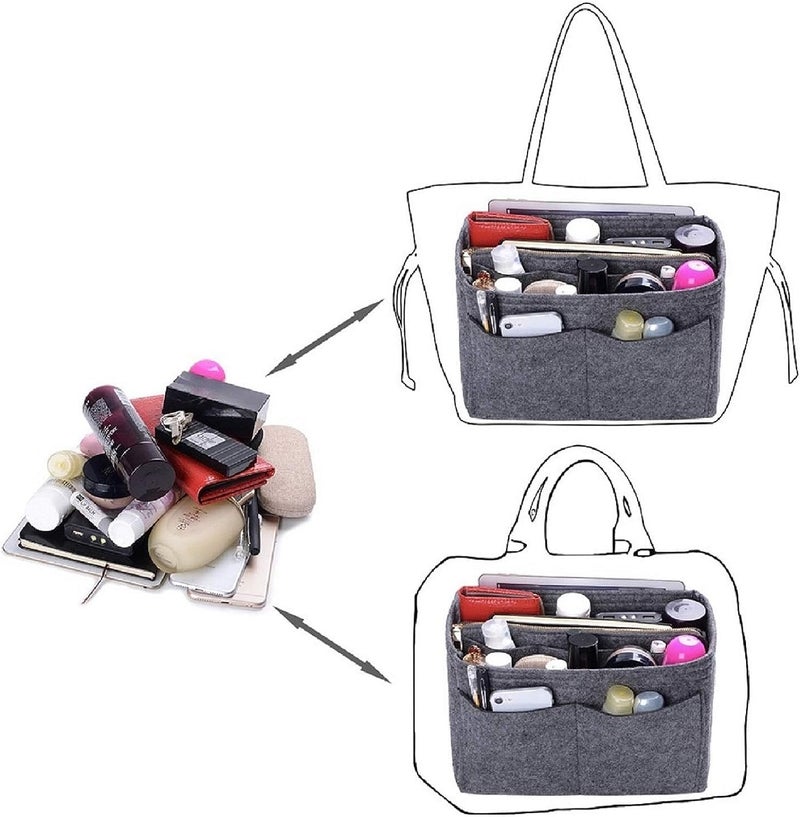 GREENSHEEP Purse Organizer Insert for Handbags, Premium Felt Organizer with Zipper Pocket (Large, Grey) - Image 4