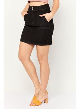 PIECES Women Dark Wash Mini Denim Skirt, Black  - Image 3