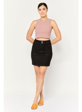 PIECES Women Dark Wash Mini Denim Skirt, Black  - Image 2