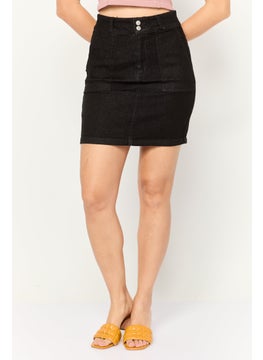 PIECES Women Dark Wash Mini Denim Skirt, Black  - Image 1