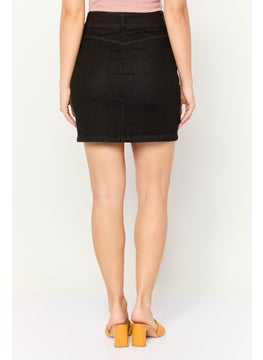 PIECES Women Dark Wash Mini Denim Skirt, Black  - Image 4