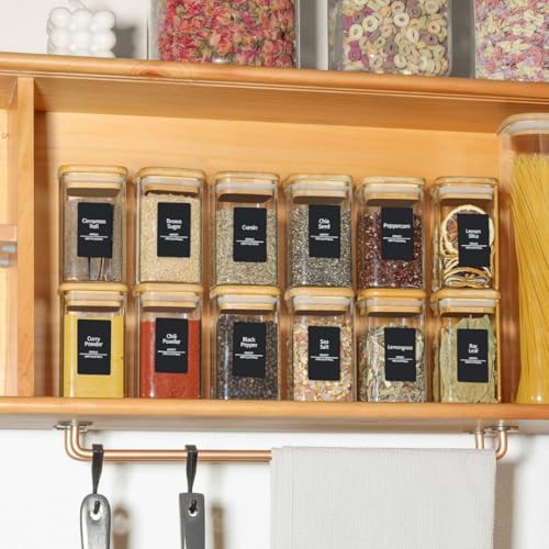 SILIVO Spice Jars with Airtight Bamboo Lid [Square, Pack Of 12, 270ml] - Glass Spice Bottles, Seasoning Jars and Containers for Salt, Sugar, Coffee Beans - Set of 12 Jars with Wooden Lids - Image 5