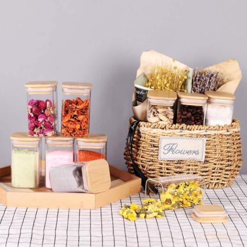 SILIVO Spice Jars with Airtight Bamboo Lid [Square, Pack Of 12, 270ml] - Glass Spice Bottles, Seasoning Jars and Containers for Salt, Sugar, Coffee Beans - Set of 12 Jars with Wooden Lids - Image 2