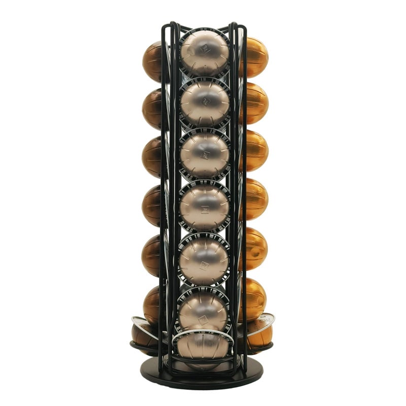 Miuly Coffee Capsule Holder For Nespresso Vertuoline Coffee Capsule Stands Rotating Pod Rack holds 28 Nespresso Vertuo Pods Black