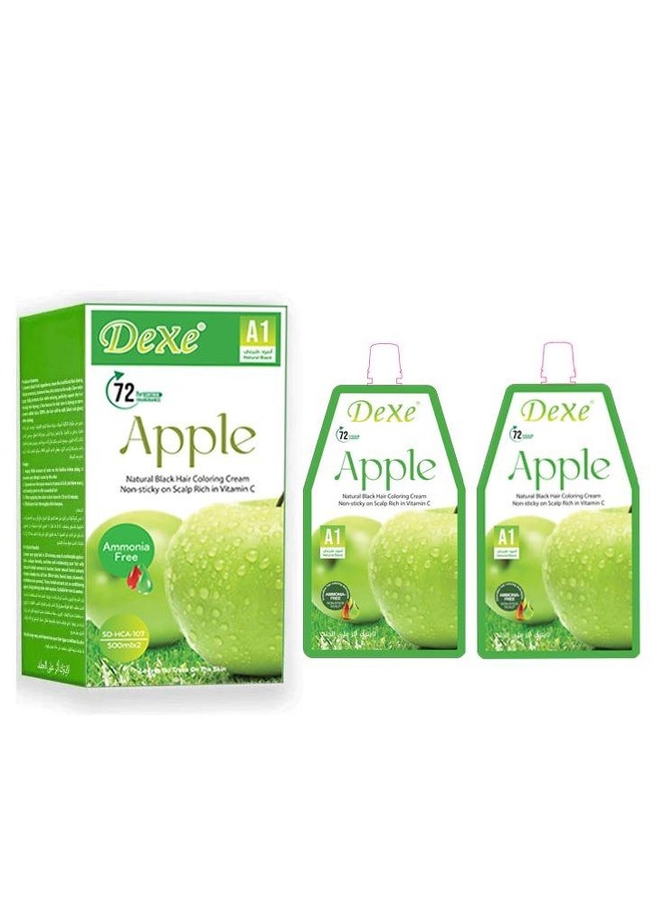Dexe - dexe apple natural black hair colorng cream non sticky on scalp rich in vitamin C ammonia free2*500 ml - Image 1