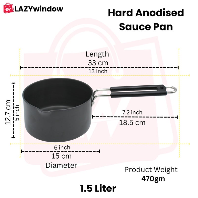 LAZYwindow Hard Anodized Sauce Pan, 1.5 Litre, Black, Induction Base - Image 5