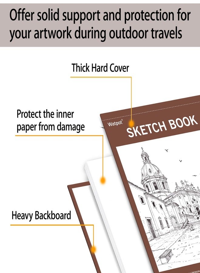 Watpot 9" x 12" Hard Cover Sketch Book, Top Spiral Bound Sketch Pad, 100 Sheets 68lb/100gsm Drawing Paper, 1 Pack - Image 3