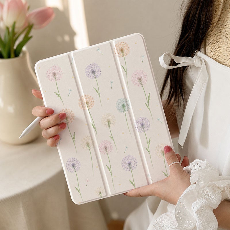 Tablet Case for iPad, Pastel Dandelion Puffs, iPad Clear Cover for Mini Air Pro 4 5 6 7 8 9 10 11 12, Suitable for 7.9 8.3 9.7 10.2 10.5 10.9 11 12.9 13 inch Acrylic Clear Shockproof Protective with Stand - Image 1