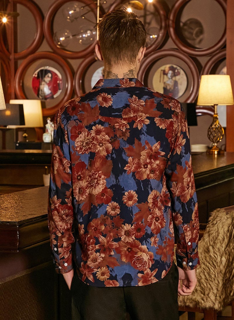 Campus Sutra Men's Chocolate Brown & Midnight Black Floral Overlap Shirt  - Image 5