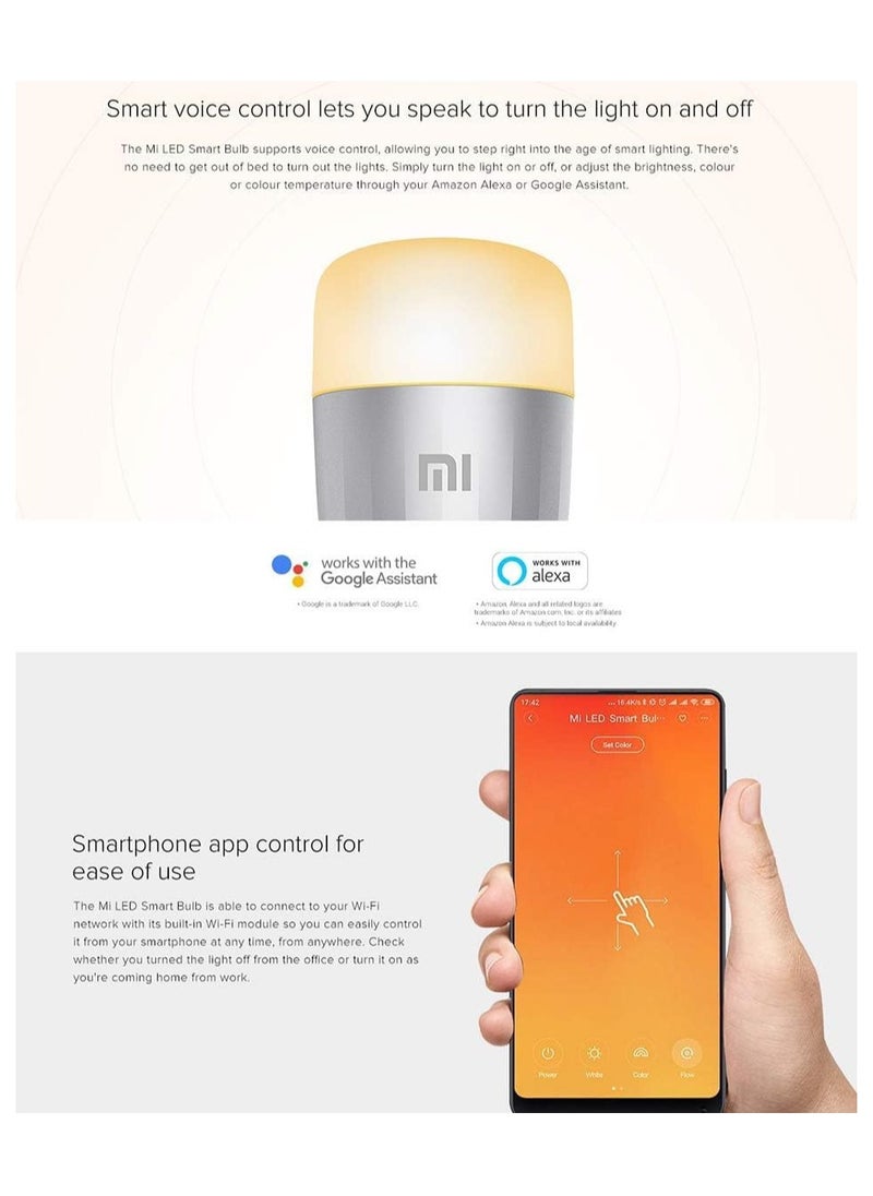 Xiaomi - Xiaomi 2Pcs Mi Smart Led Bulb Colorful 950 Lumens 9W Bulb Voice Control, Works With Alexa And Google Assistant (Upgraded Version) - Image 1