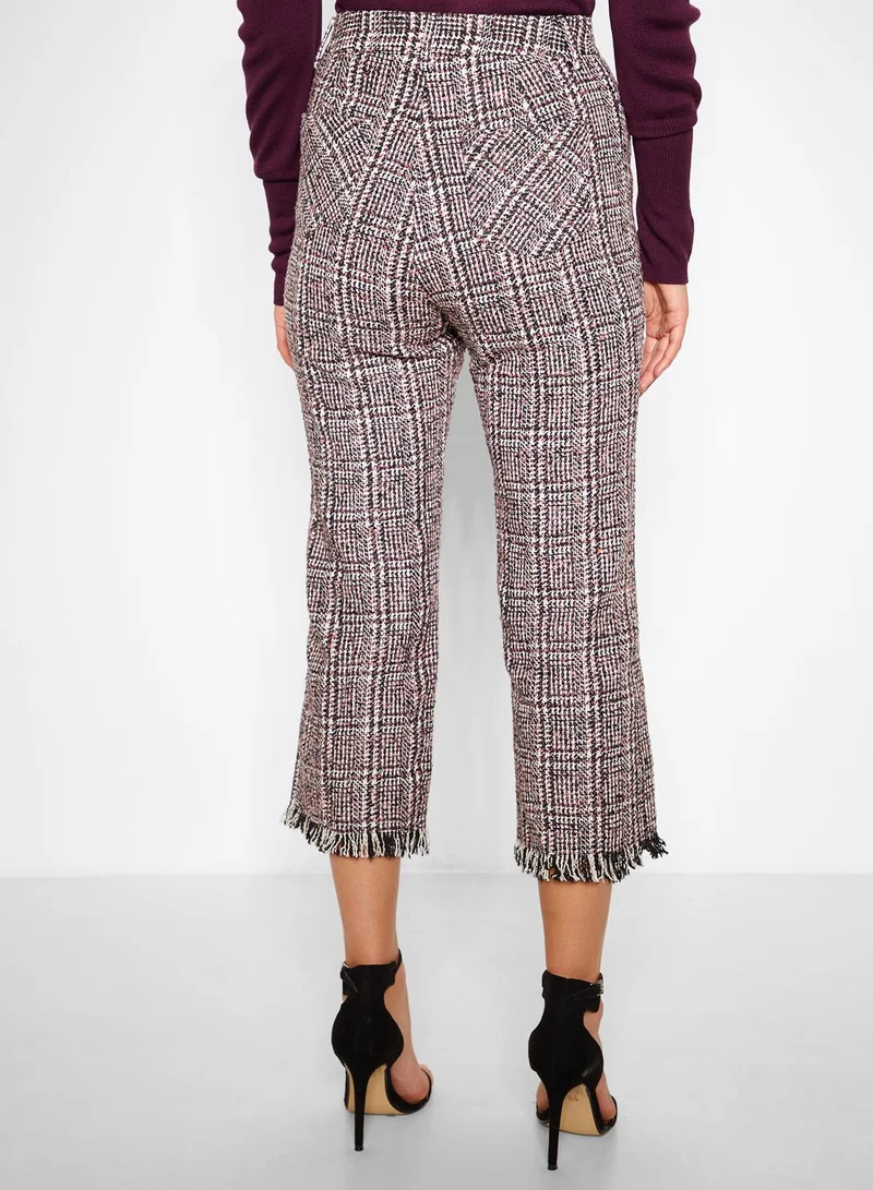LOST INK Checked Fray Hem Cropped Pants